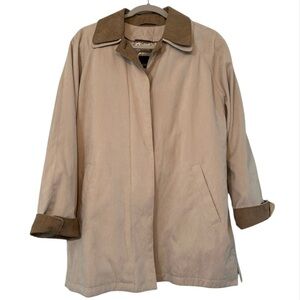 London Fog Tan Trench Coat Brown Accents Removable Liner Hidden Buttons Large